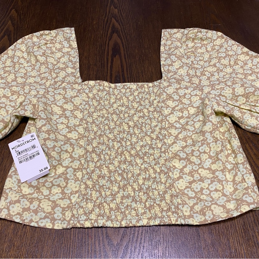 NWT Nordstrom BP Beige Nougat Allison Floral Puff Sleeve Crop Top Size Small - Picture 6 of 9